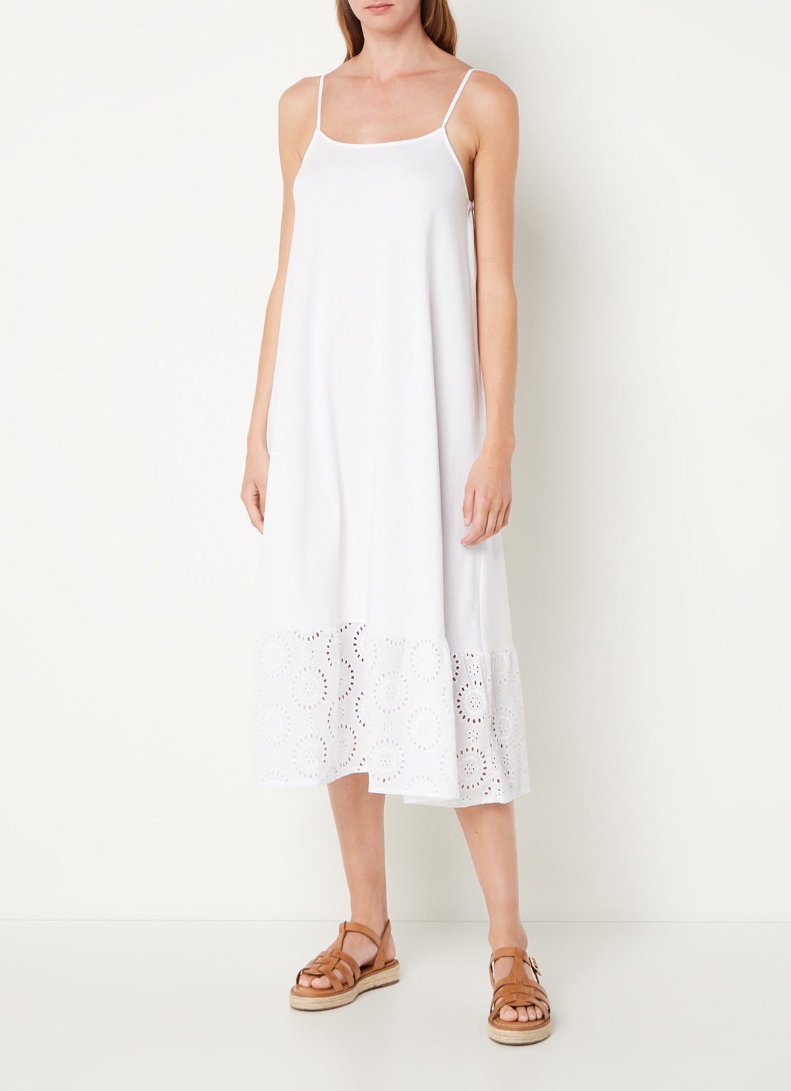 Mango Dina midi jurk met broderie  - detail wit