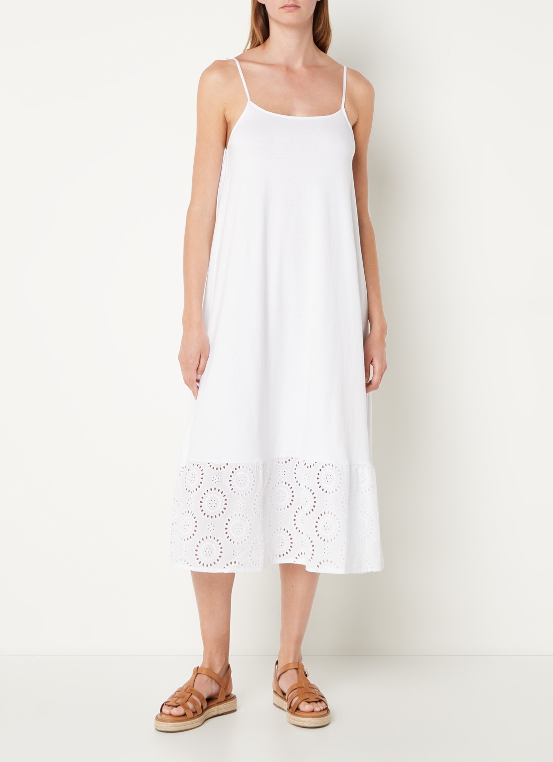 Mango Dina midi jurk met broderie  - voorkant 4 wit