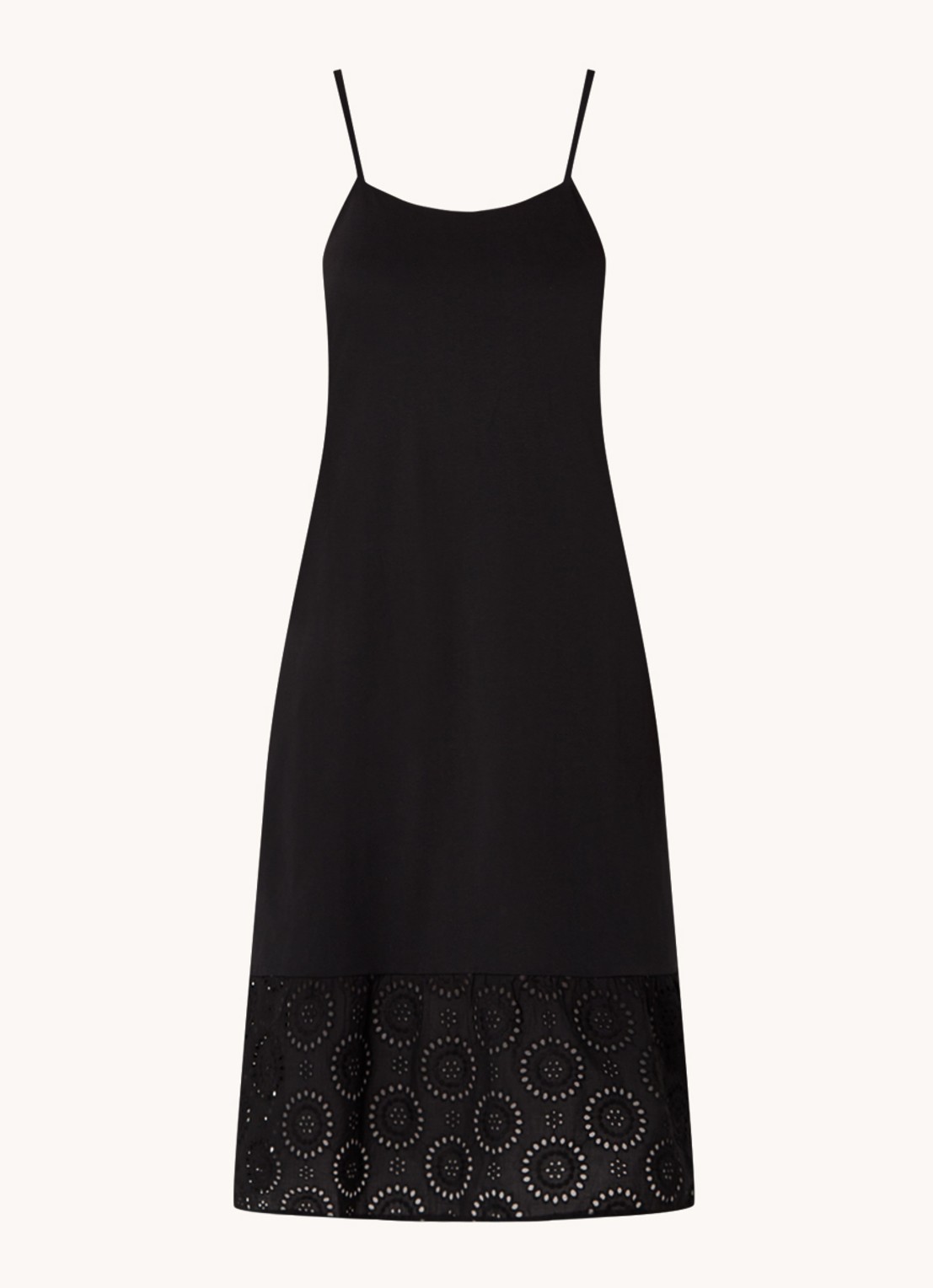 Mango Dina midi jurk met broderie  - voorkant 2 zwart