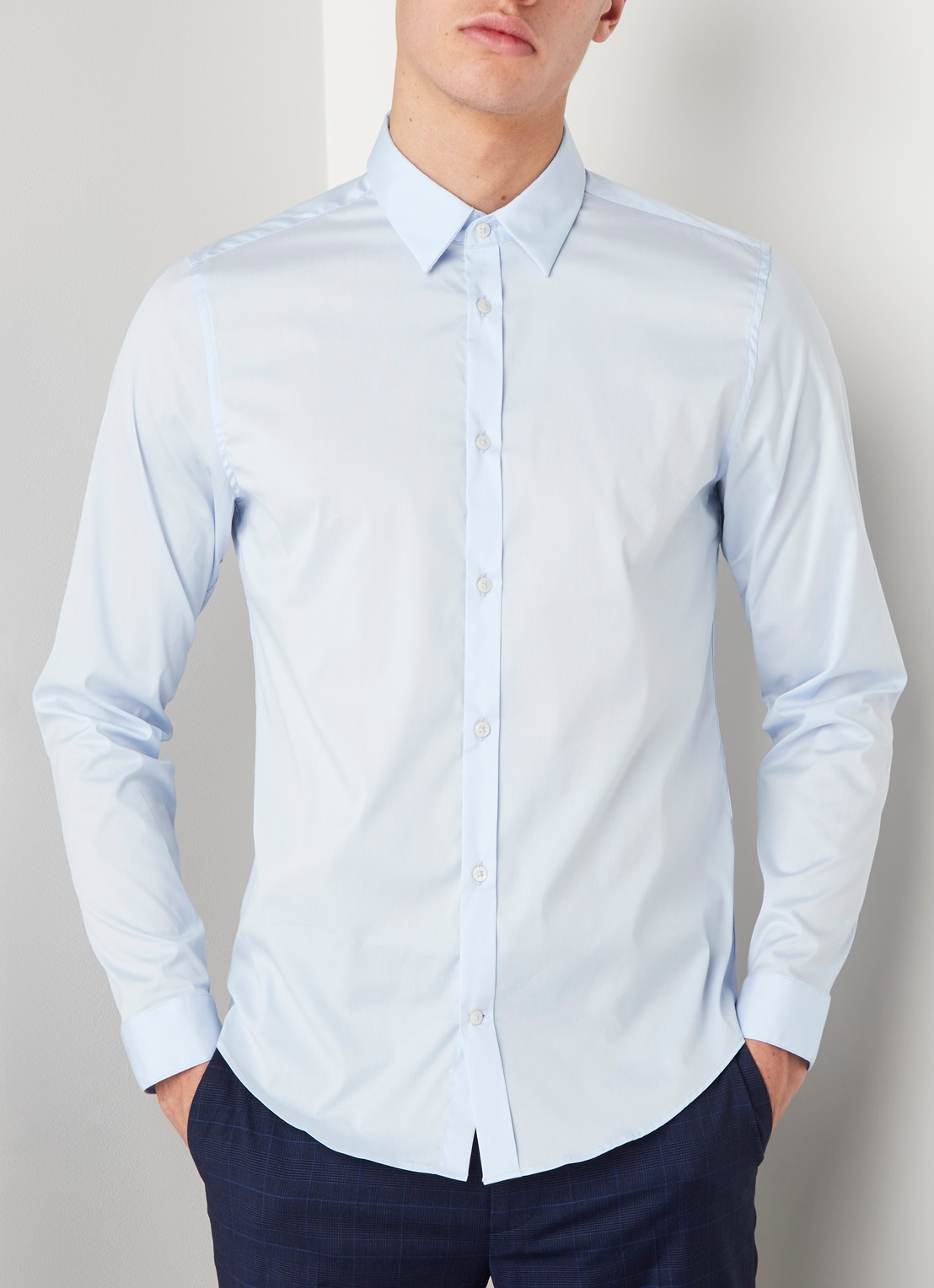 Mango Emotion super slim fit overhemd  - detail 2 lichtblauw