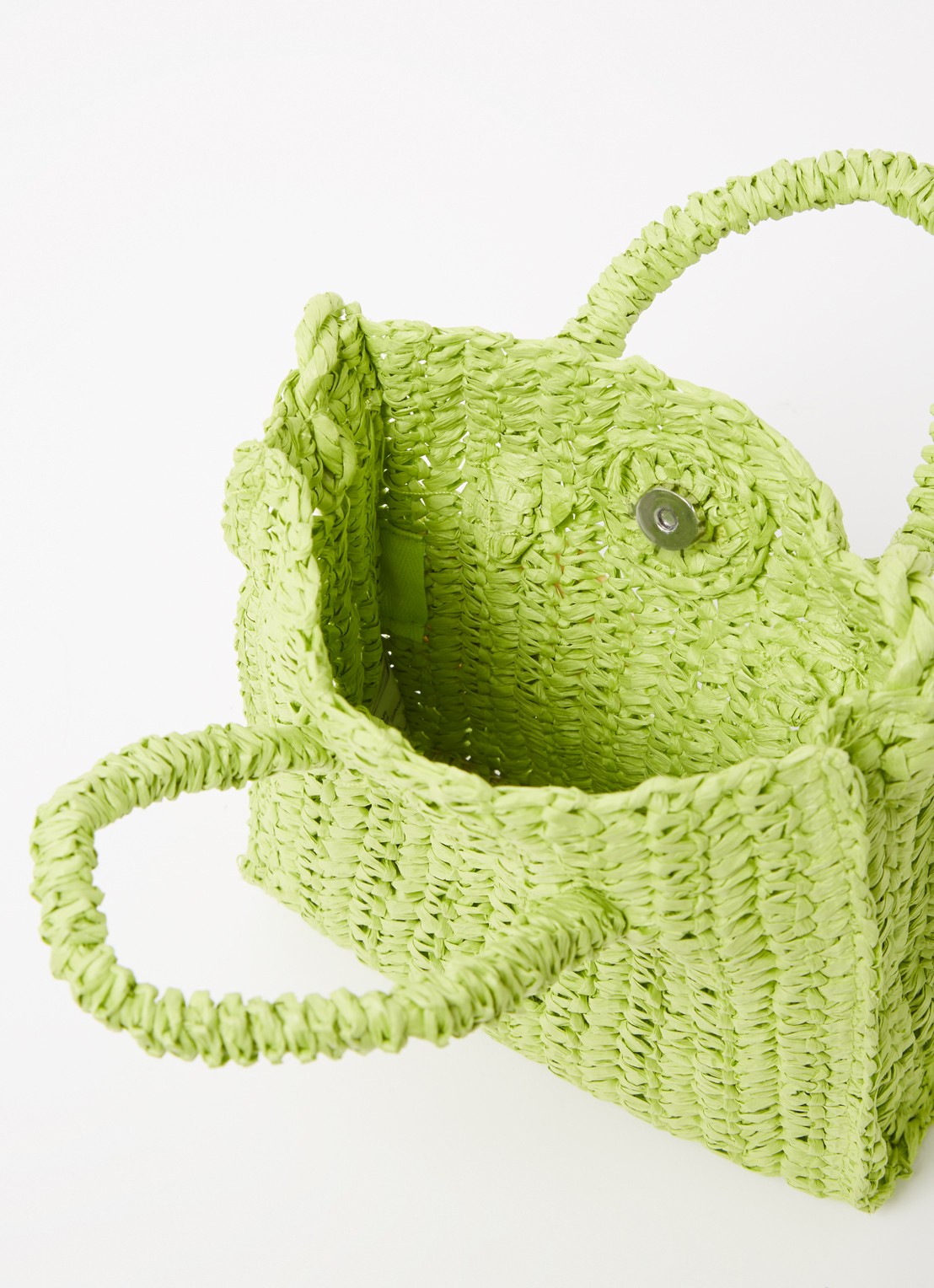 Mango Fez handtas van stro - detail 3 lime
