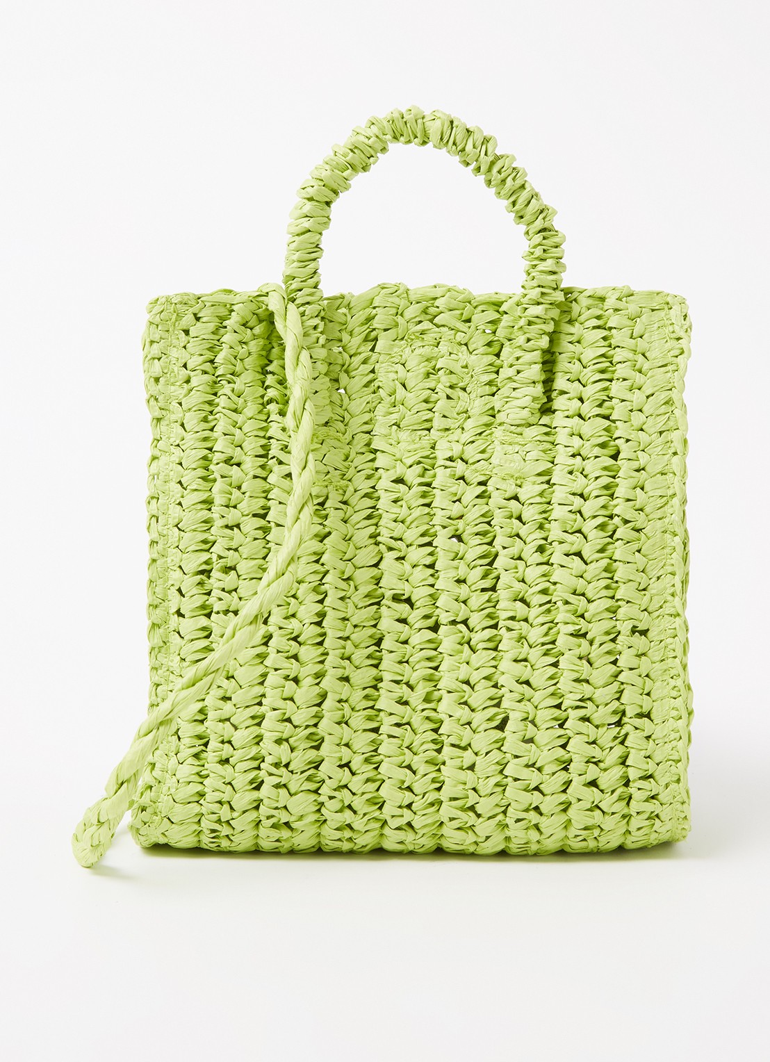 Mango Fez handtas van stro - voorkant lime