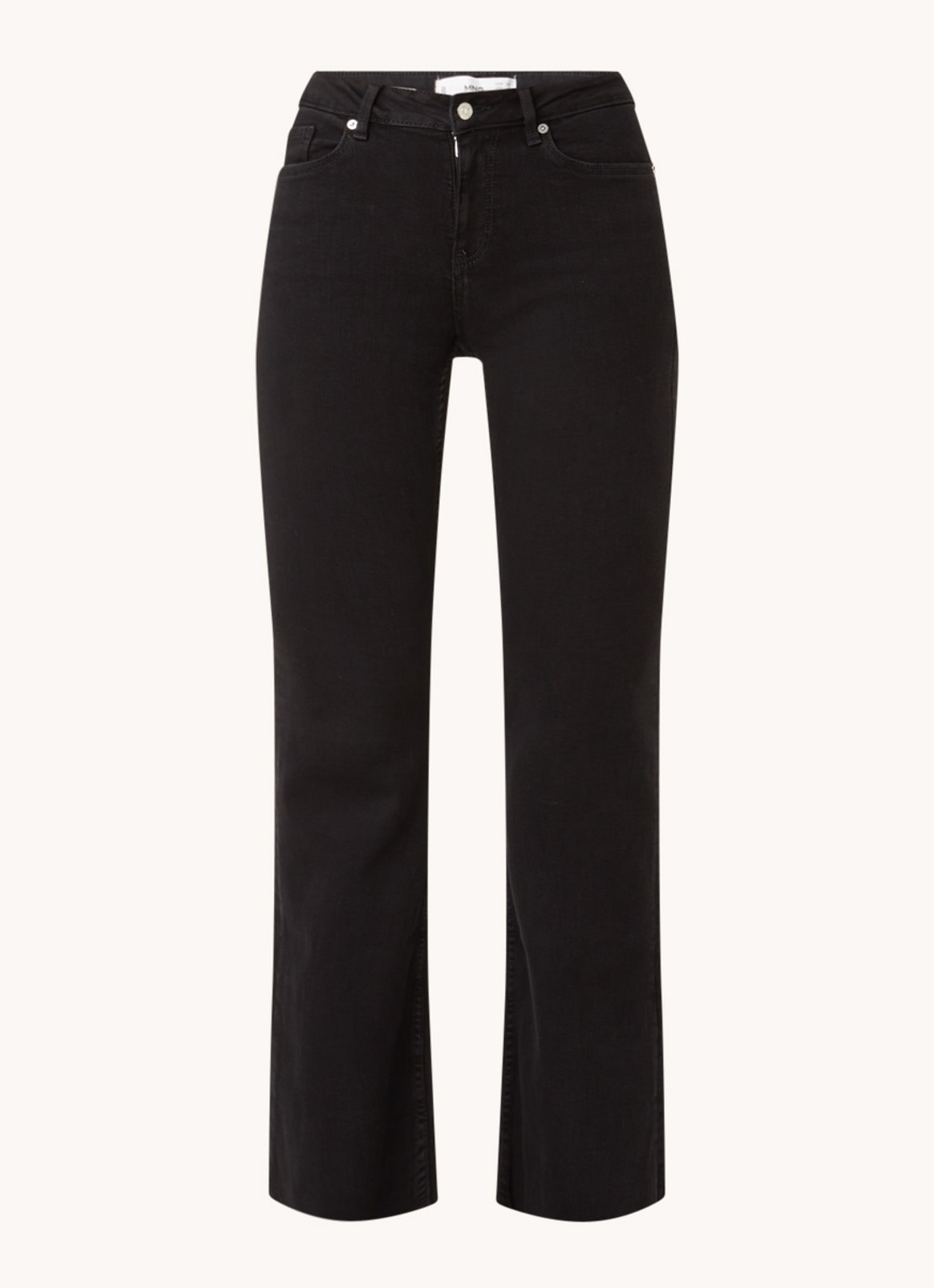 Mango Flare mid waist flared fit jeans met gerafelde zoom - voorkant 4 zwart