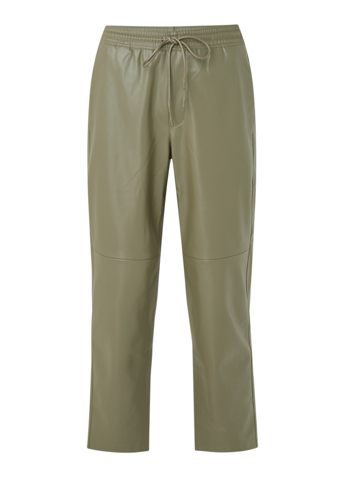Mango High waist loose fit cropped pantalon van imitatieleer - voorkant 2 khaki