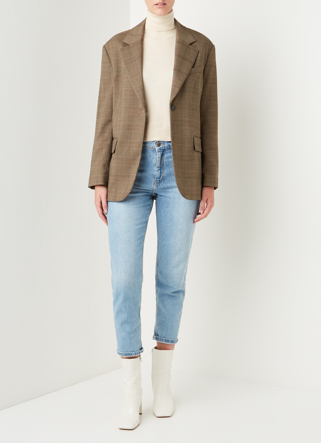 Mango James blazer met ruitdessin - voorkant 2 bruin