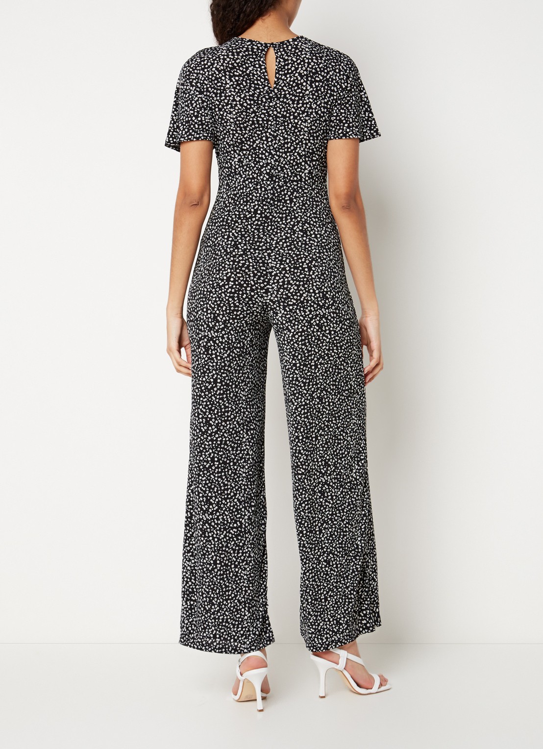 Mango Manzan wide fit jumpsuit van jersey met bloemenprint - achterkant 2 zwart