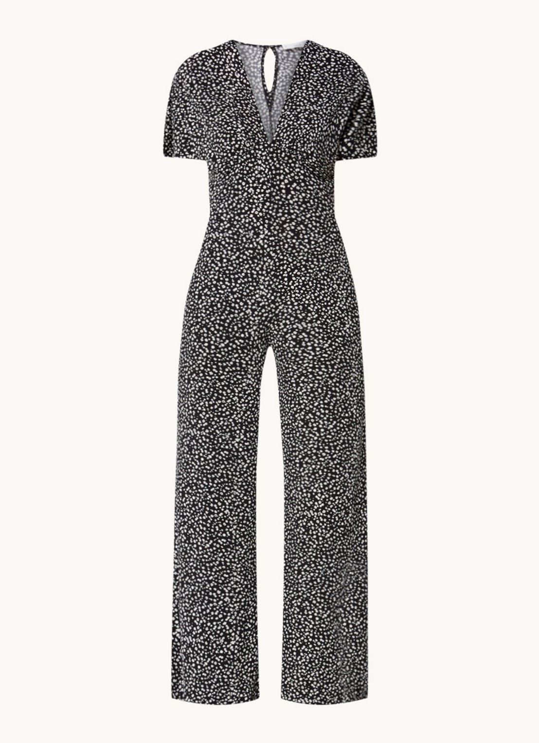 Mango Manzan wide fit jumpsuit van jersey met bloemenprint - voorkant 3 zwart
