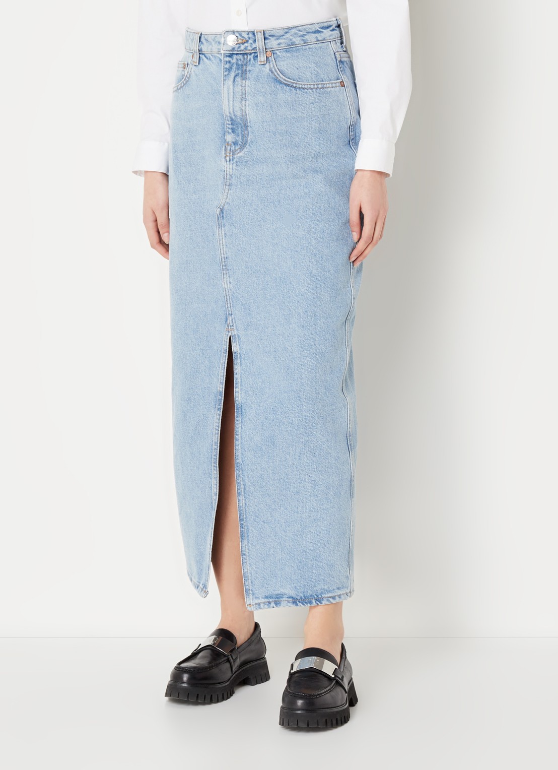 Mango Matilda rok van spijkerstof met lichte wassing - detail 4 indigo