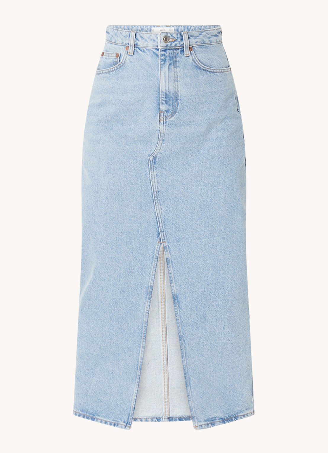 Mango Matilda rok van spijkerstof met lichte wassing - voorkant 2 indigo
