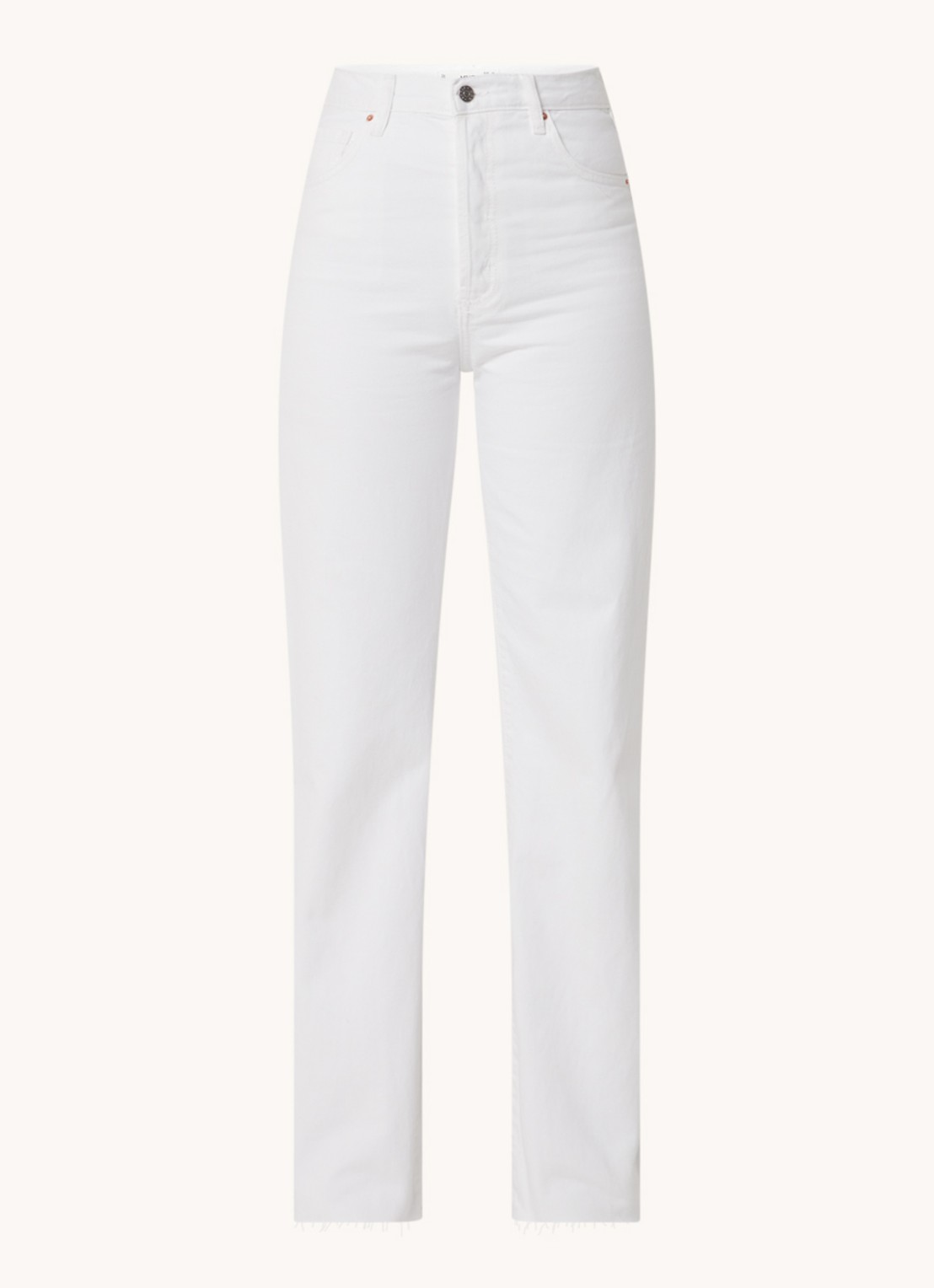 Mango Nora high waist straight leg jeans met gerafelde zoom - voorkant 2 wit