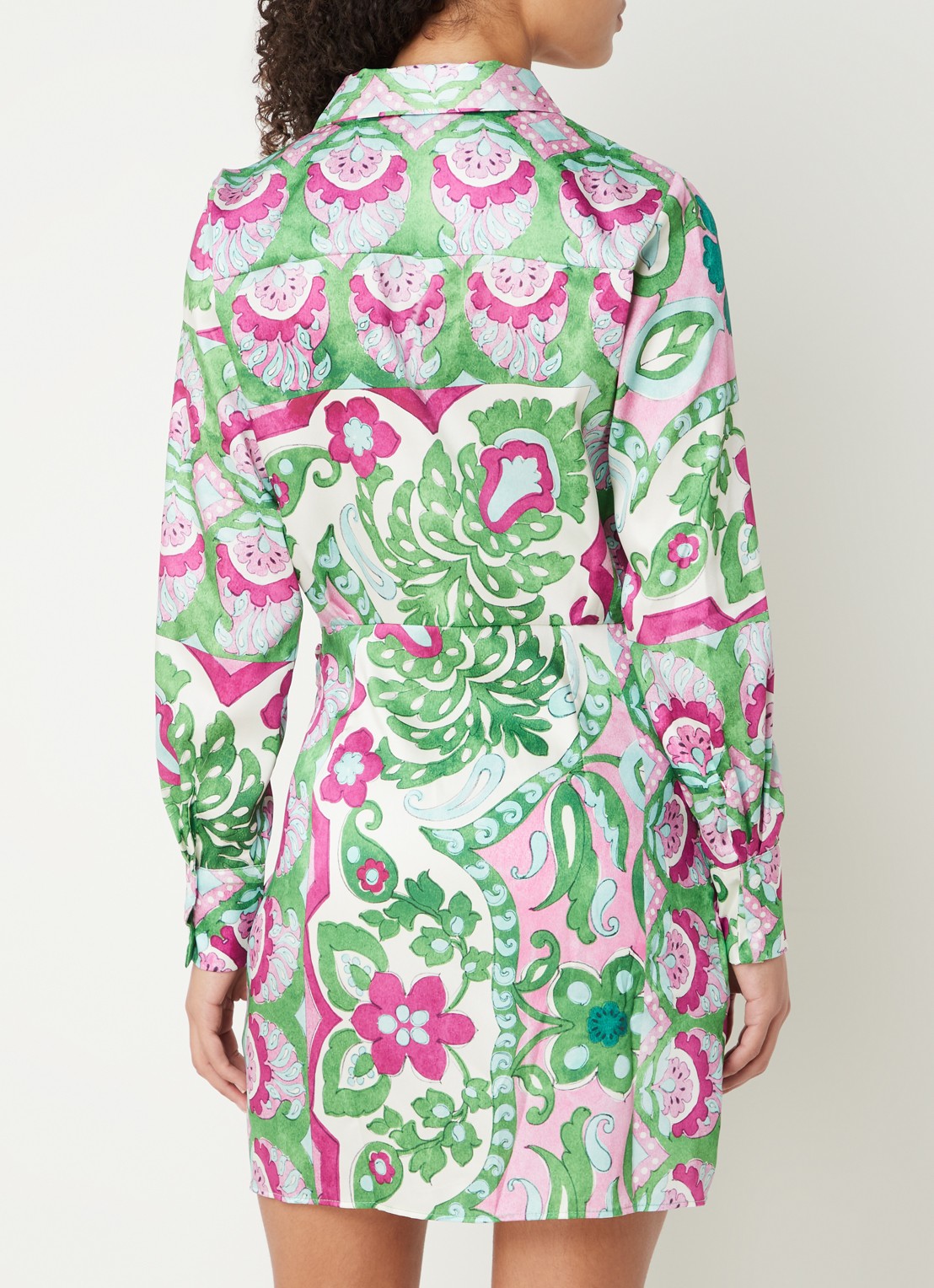 Mango Sandy mini jurk van satijn met bloemenprint - achterkant groen