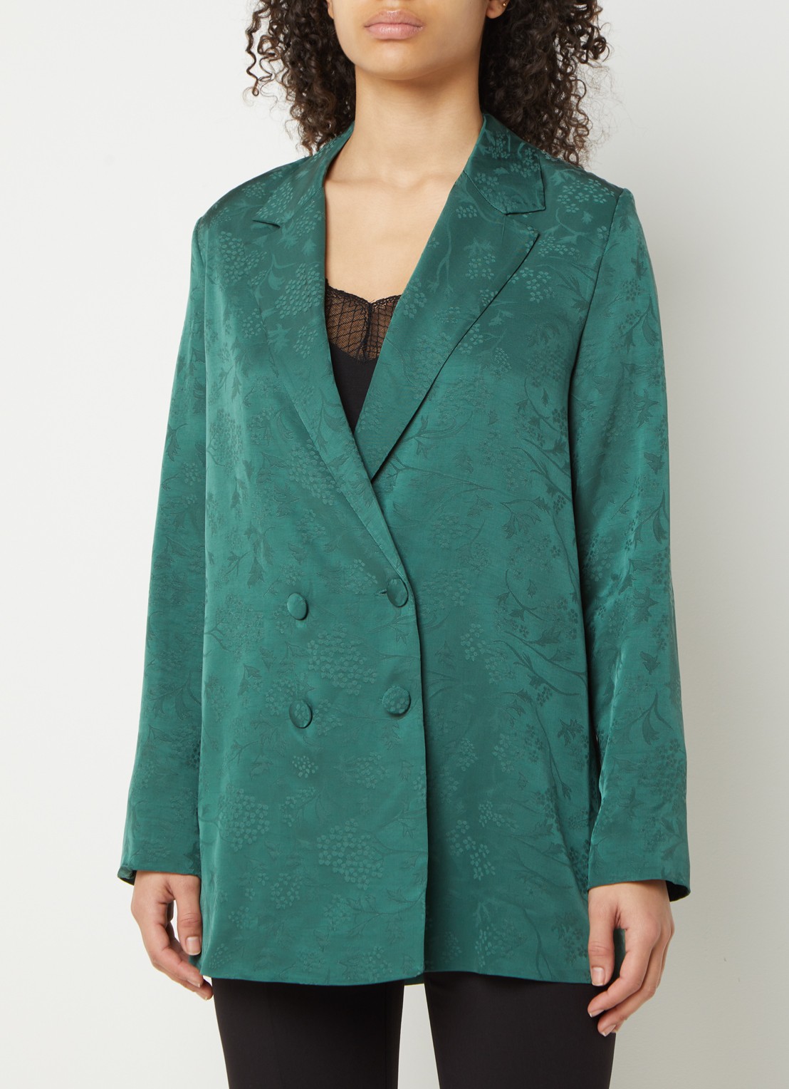 Mango Topeti blazer van satijn met met jacquard dessin - detail 4 donkergroen