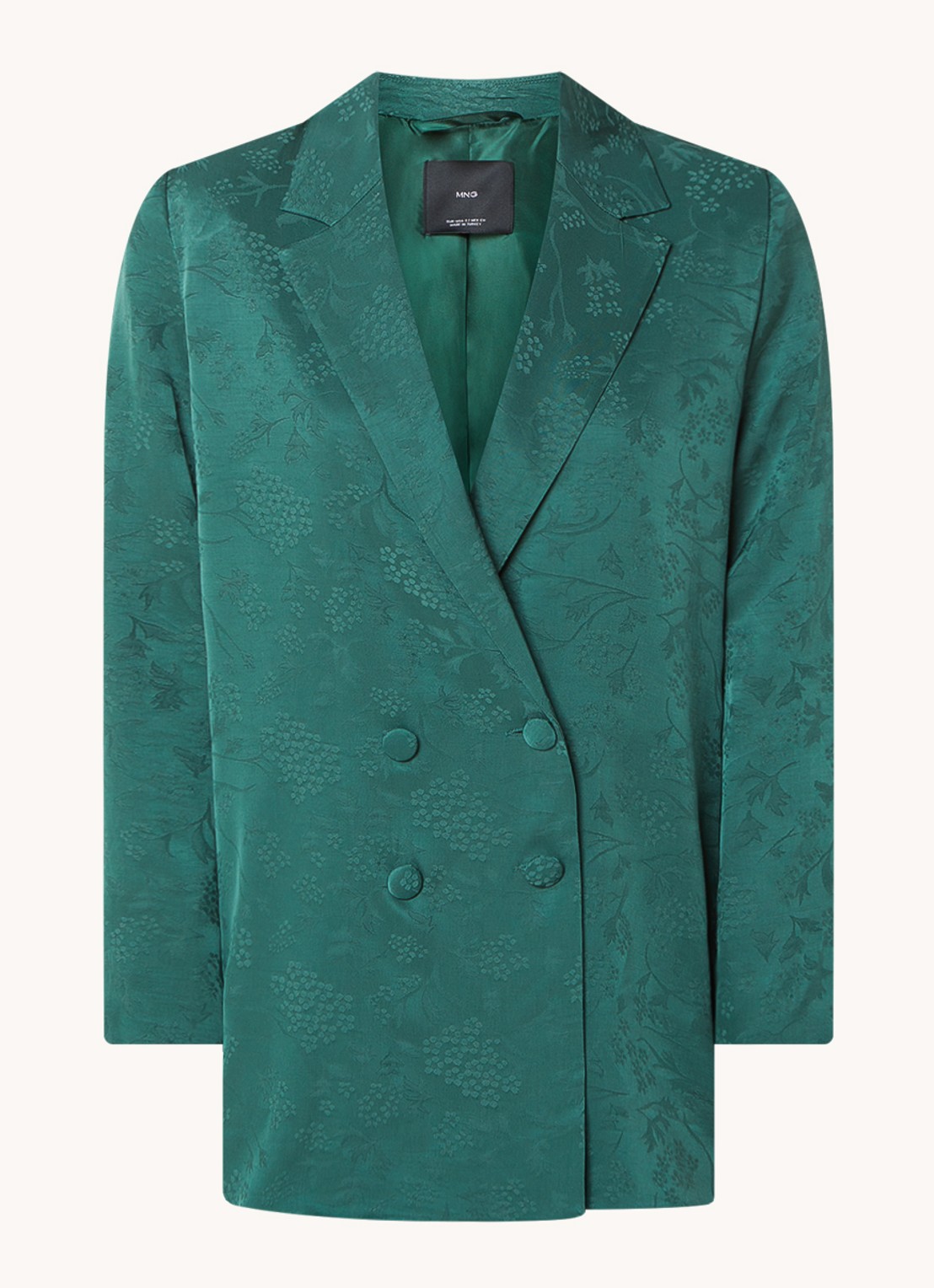 Mango Topeti blazer van satijn met met jacquard dessin - voorkant donkergroen
