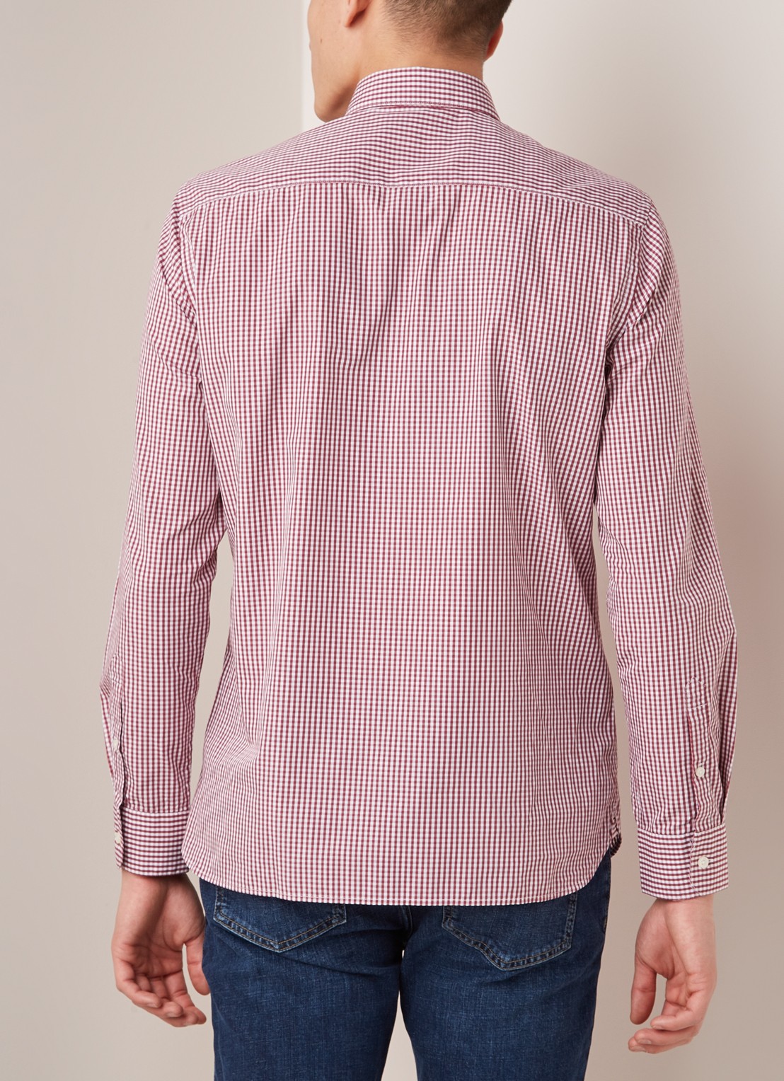 Mango Vichy slim fit overhemd met ruitdessin - achterkant donkerrood