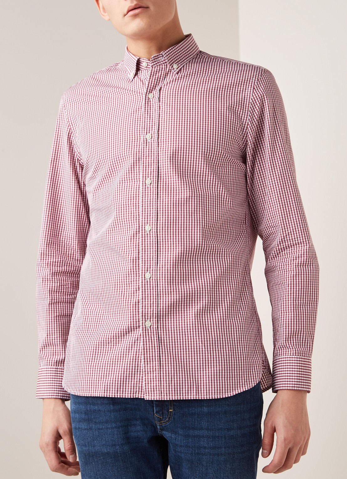 Mango Vichy slim fit overhemd met ruitdessin - detail 2 donkerrood