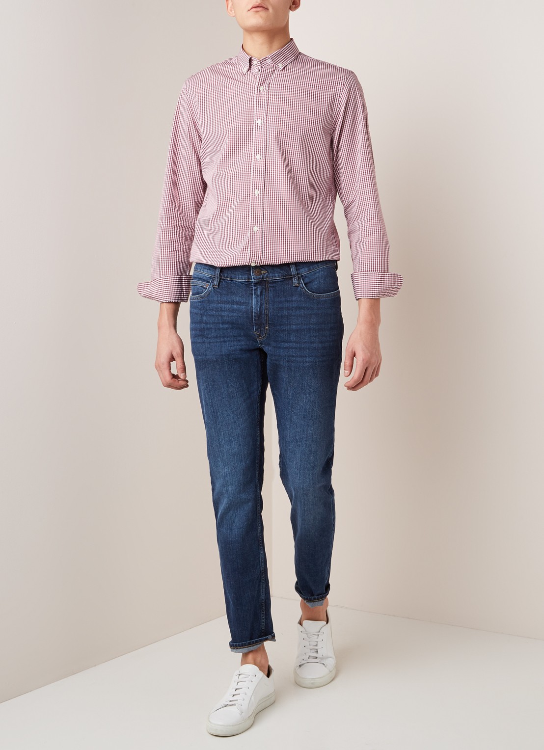 Mango Vichy slim fit overhemd met ruitdessin - voorkant 4 donkerrood
