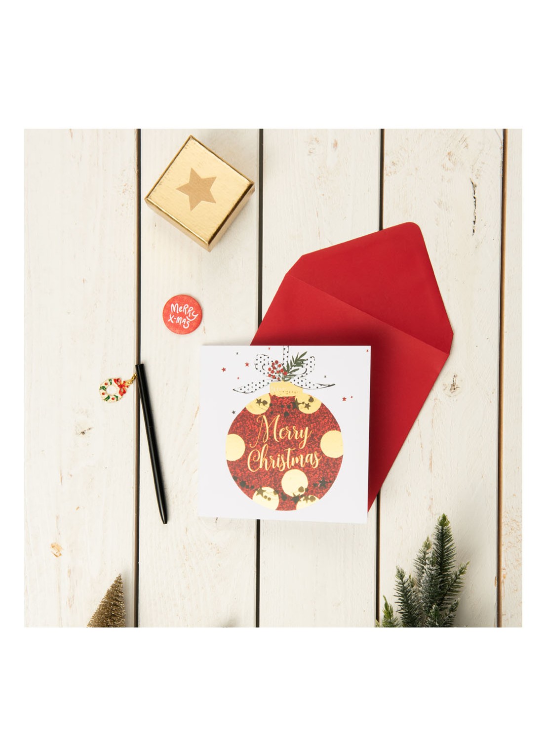 MAP Publishing Amnesty International, Kerstbal Merry Christmas - 1 design - Kerstkaart met envelop set van 8 - detail 3 steenrood