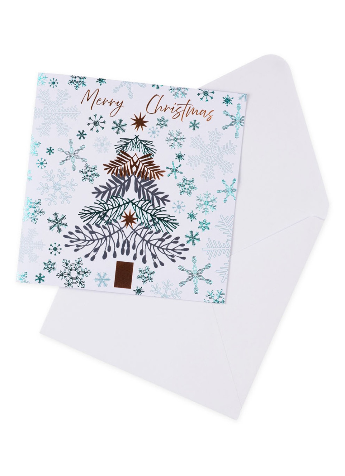 MAP Publishing Kerstboom en sneeuwvlokken - set van 8 inclusief enveloppen - achterkant blauw