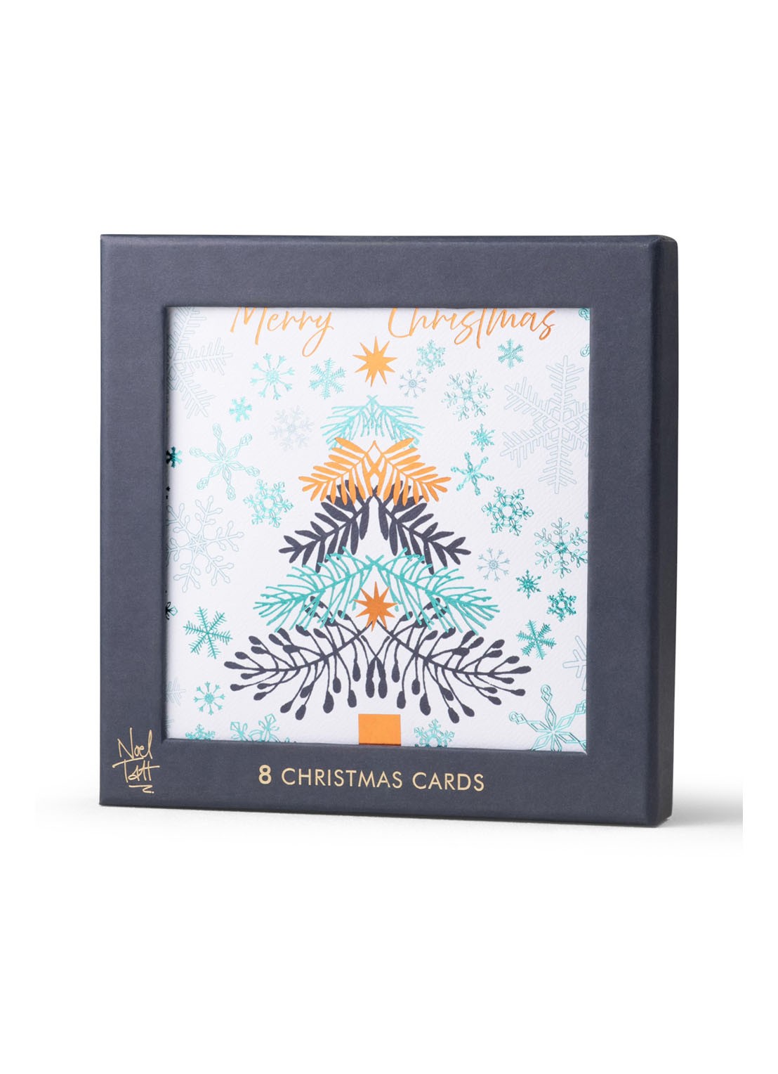 MAP Publishing Kerstboom en sneeuwvlokken - set van 8 inclusief enveloppen - voorkant 2 blauw