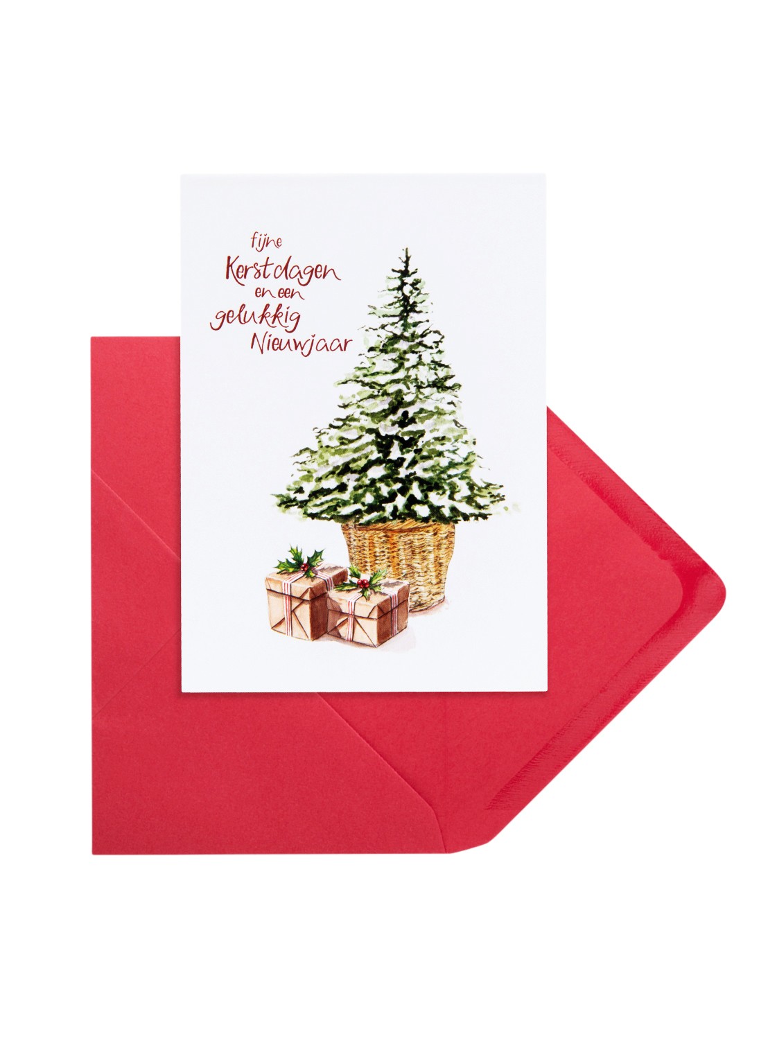 MAP Publishing Kerstboom met cadeaus Fijne Kerstdagen en een gelukkig Nieuwjaar kerstkaart - set van 8 inclusief enveloppen - achterkant 3 wit