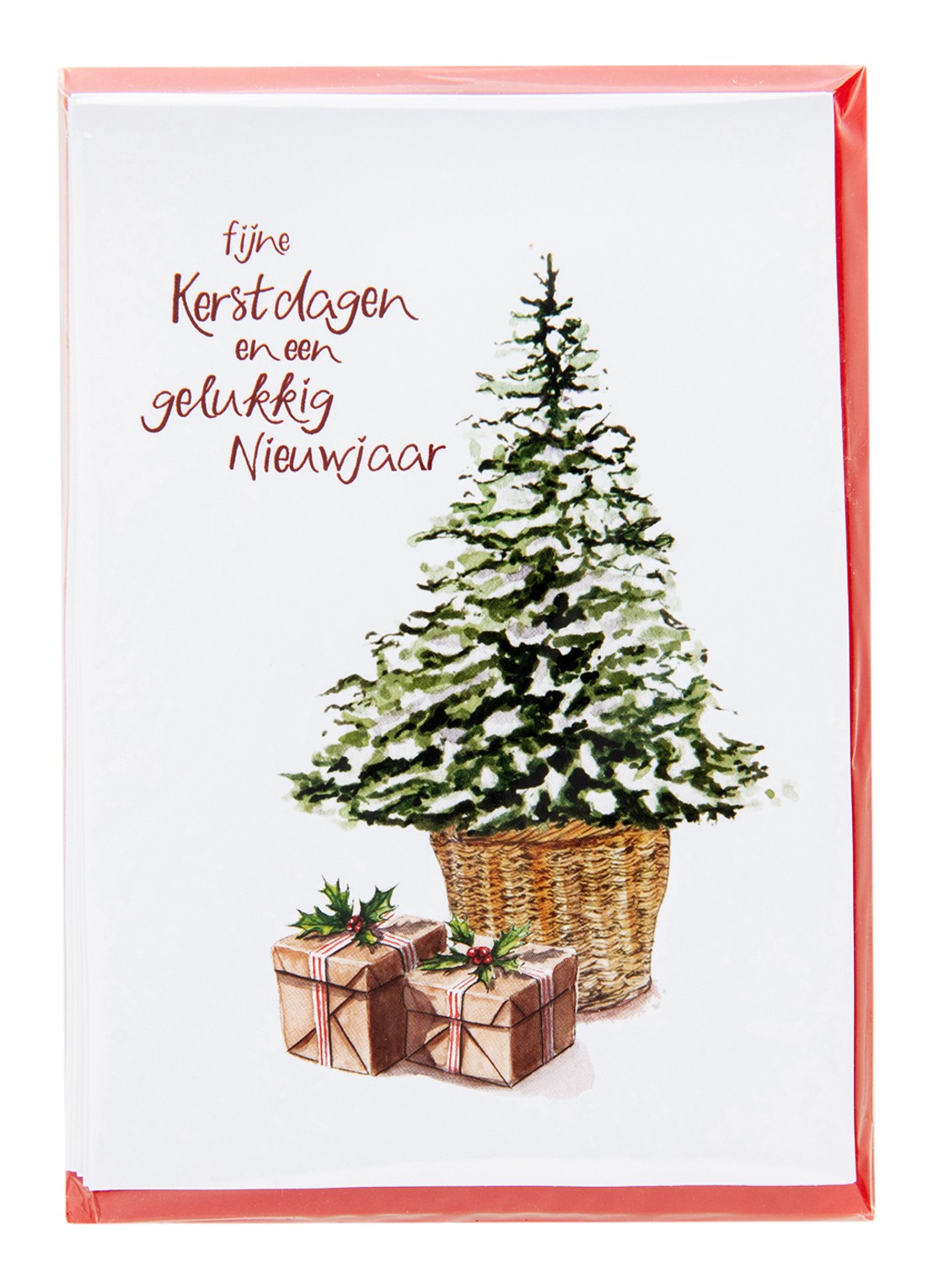 MAP Publishing Kerstboom met cadeaus Fijne Kerstdagen en een gelukkig Nieuwjaar kerstkaart - set van 8 inclusief enveloppen - voorkant wit