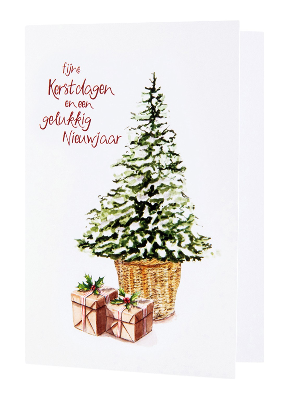 MAP Publishing Kerstboom met cadeaus Fijne Kerstdagen en een gelukkig Nieuwjaar kerstkaart - set van 8 inclusief enveloppen - voorkant 2 wit