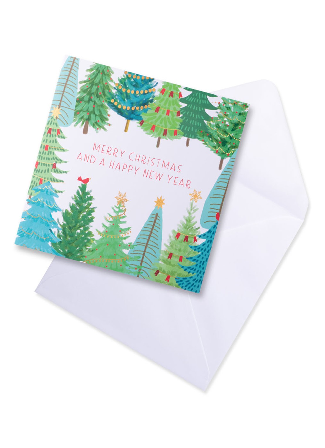 MAP Publishing Merry Christmas and a Happy New Year Kerstbomen kerstkaart - set van 8 inclusief enveloppen - achterkant 3 multicolor