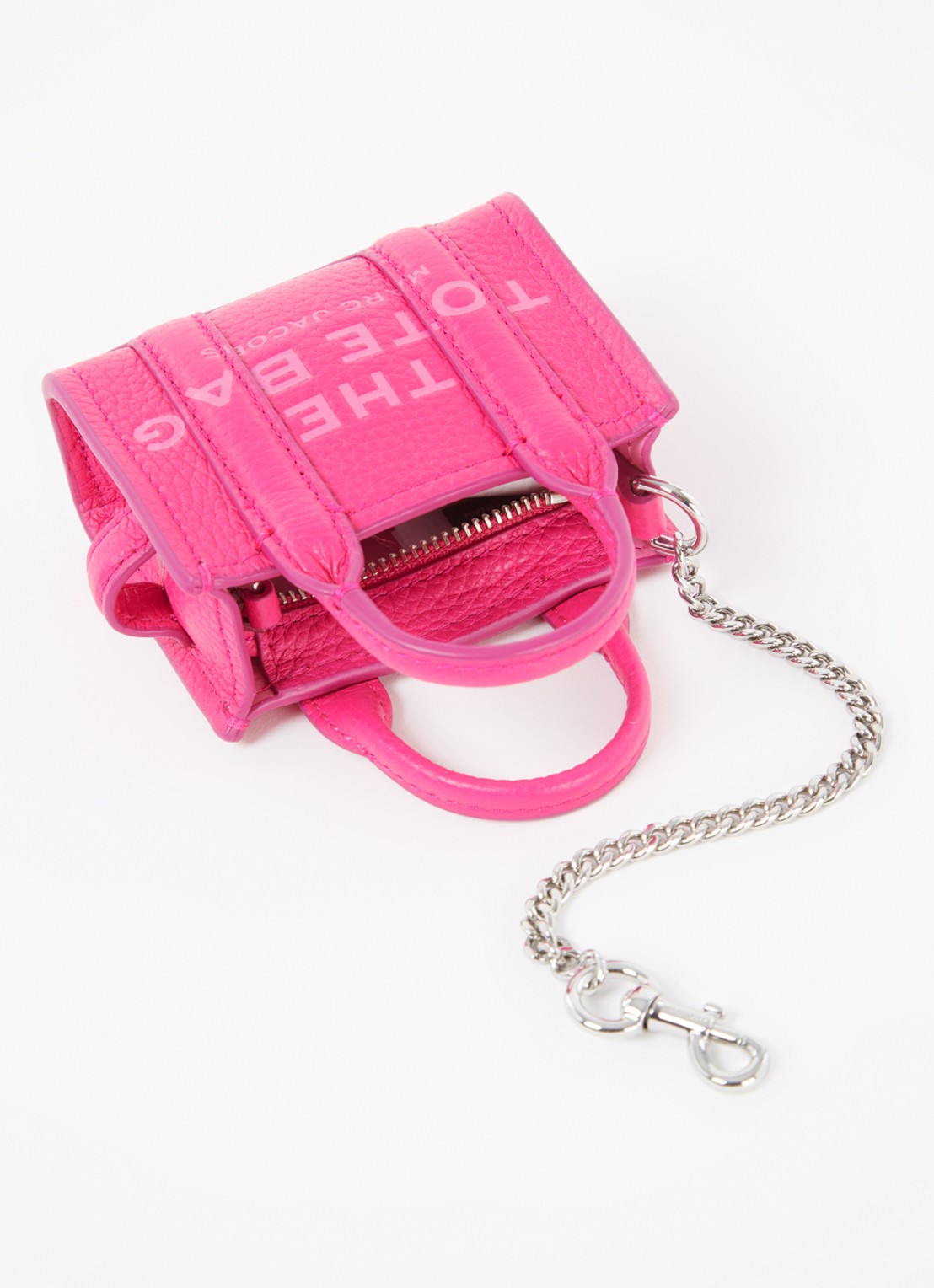 Marc Jacobs Nano Charm handtas van leer met logo - voorkant 2 donkerroze