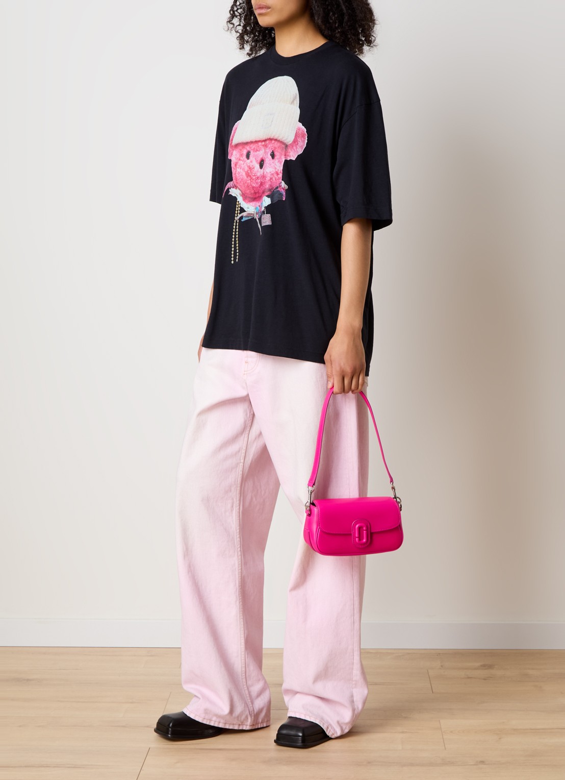 Marc Jacobs Small schoudertas van leer met afneembare schouderriem - voorkant 3 fuchsia