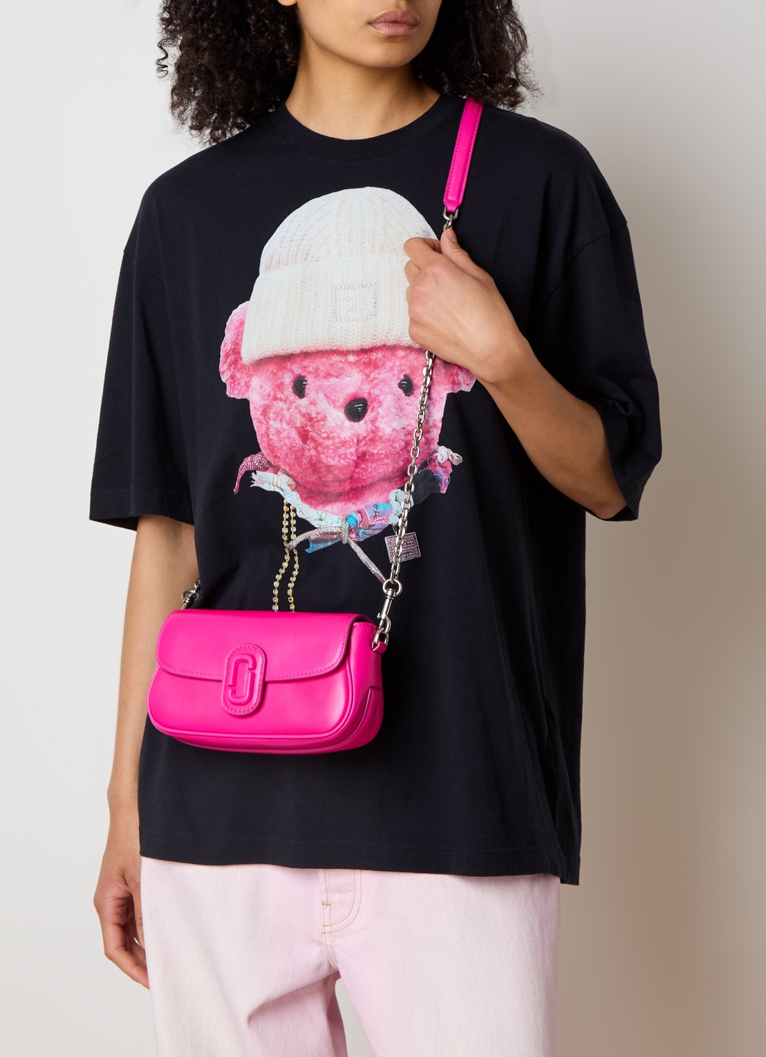 Marc Jacobs Small schoudertas van leer met afneembare schouderriem - voorkant 4 fuchsia