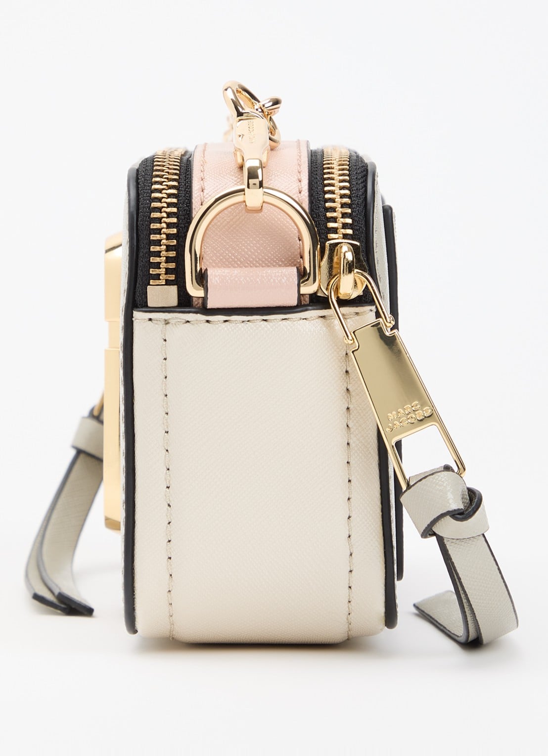 Marc Jacobs The Colourblock Chain Snapshot crossbodytas van leer met afneembare schouderriem - detail 2 donkerbeige