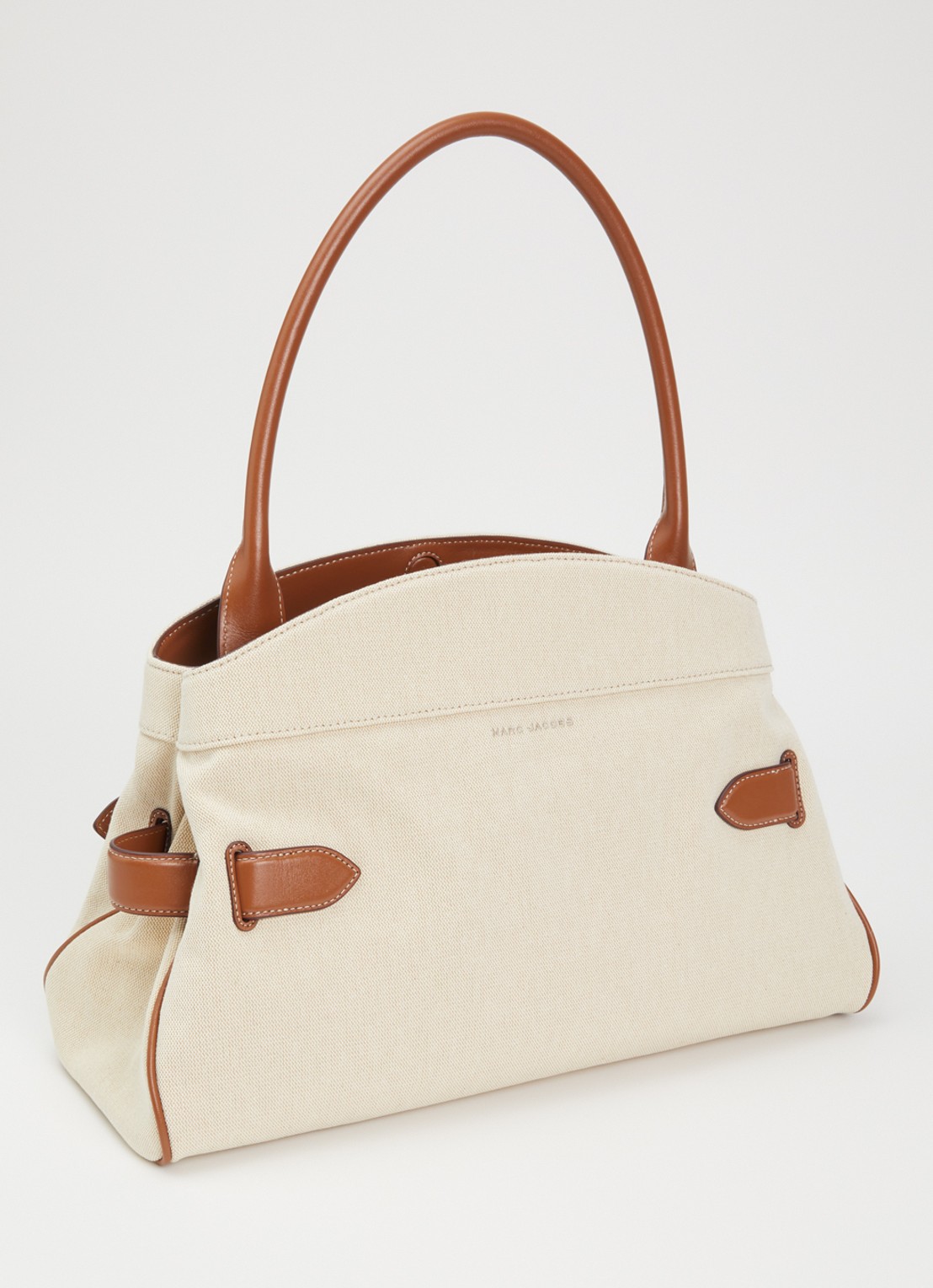 Marc Jacobs The Dakota Satchel schoudertas van canvas met kalfsleren details - achterkant beige