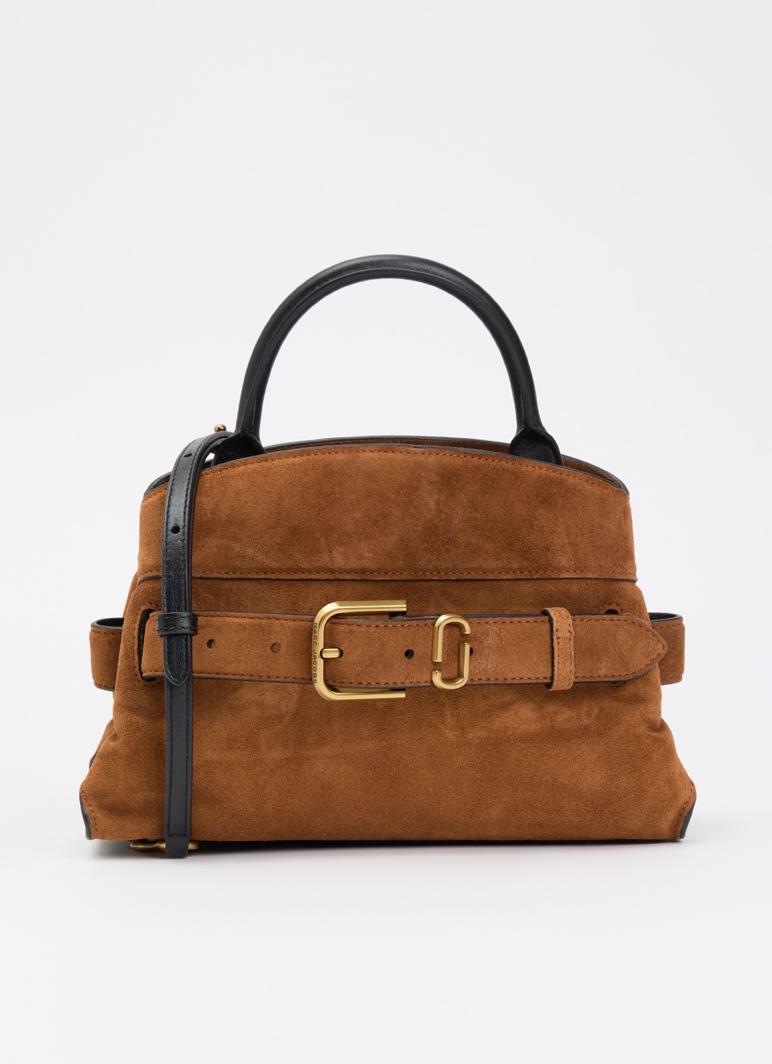Marc Jacobs The Dakota schoudertas van suède met afneembare schouderriem - voorkant cognac