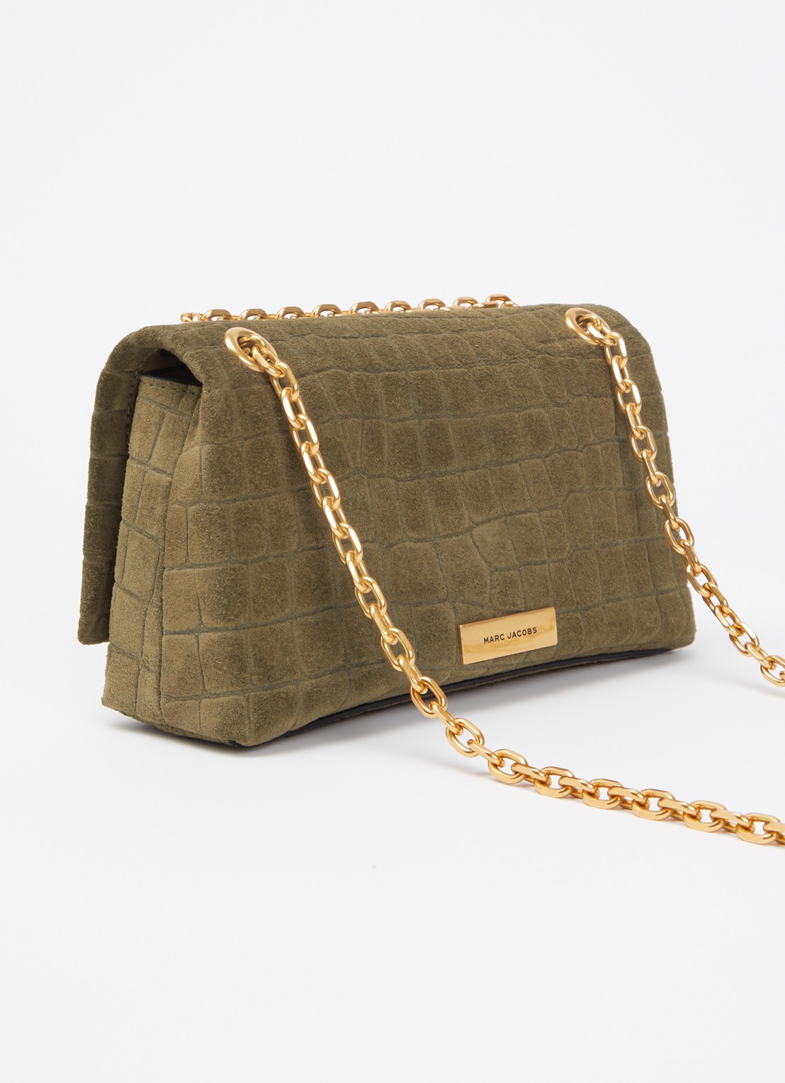 Marc Jacobs The Dual Chain Mini schoudertas van suède met verstelbare schouderriem - achterkant 2 mosgroen