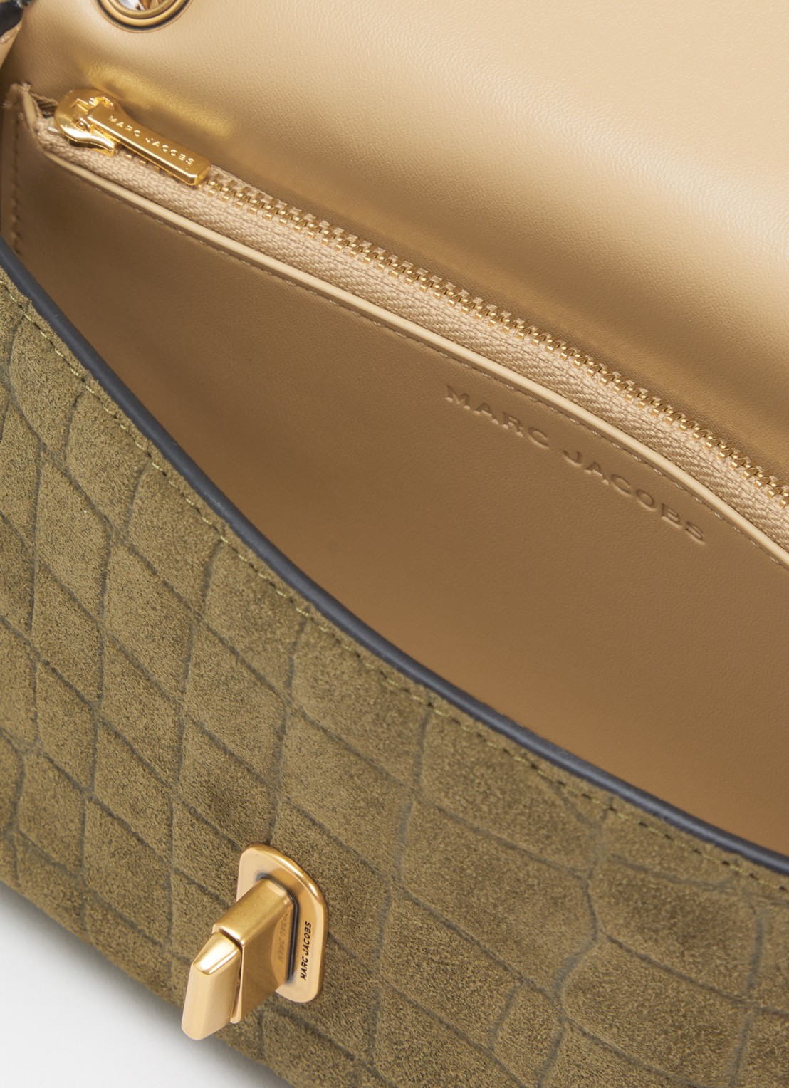Marc Jacobs The Dual Chain Mini schoudertas van suède met verstelbare schouderriem - detail 3 mosgroen