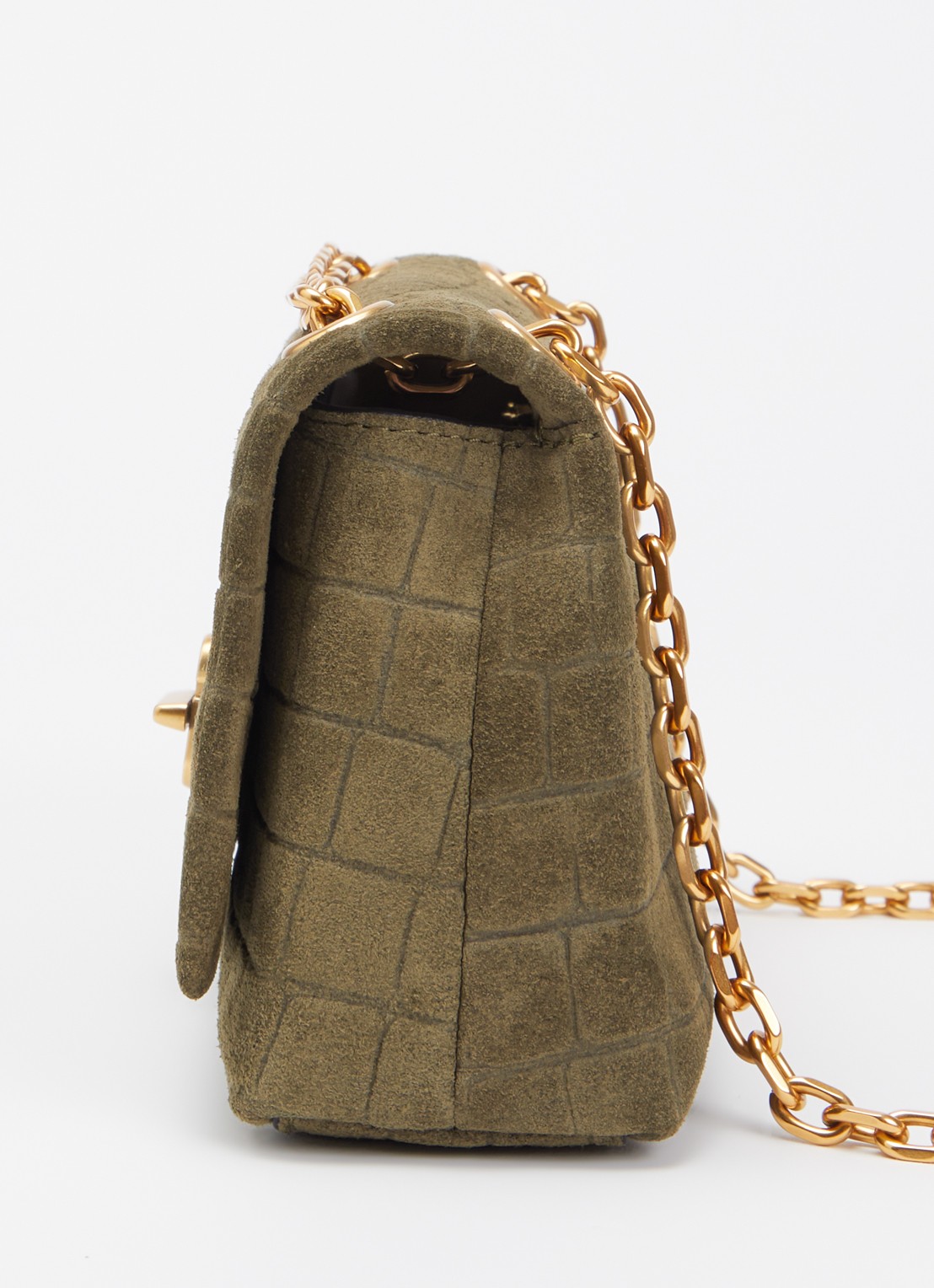 Marc Jacobs The Dual Chain Mini schoudertas van suède met verstelbare schouderriem - detail 4 mosgroen