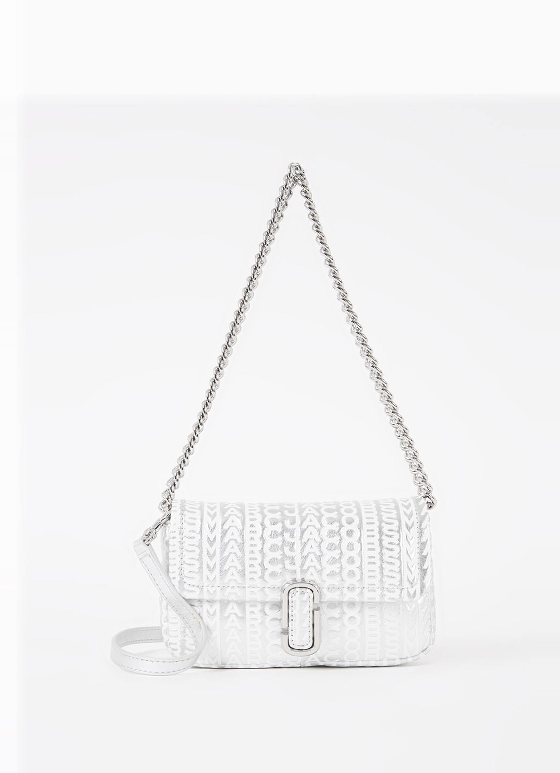 Marc Jacobs The J Marc Mini schoudertas van leer met metallic finish - voorkant 2 zilver