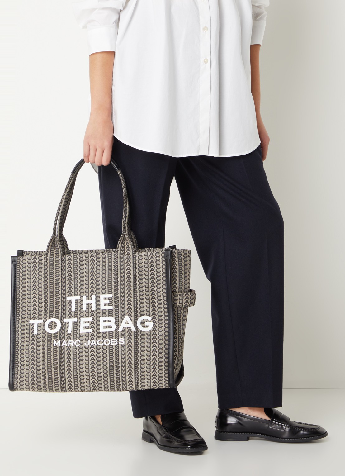 Marc Jacobs The Large Tote shopper van canvas met logoprint - voorkant 3 zand