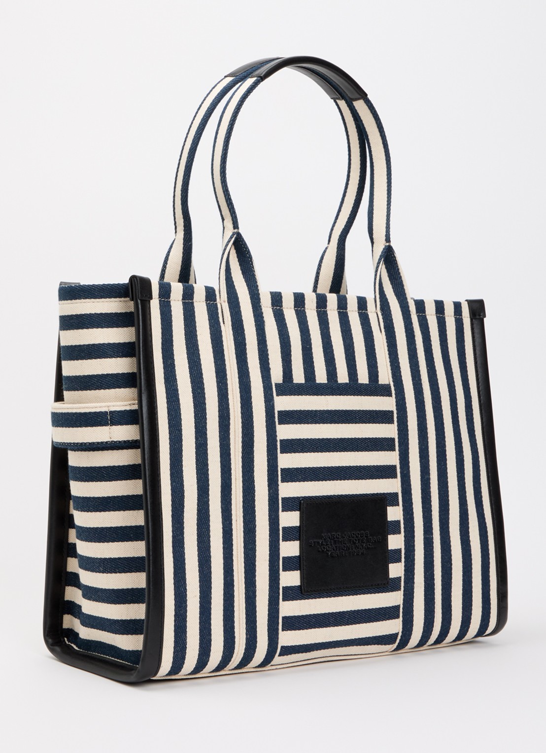 Marc Jacobs The Large Tote shopper van canvas met streepprint - achterkant donkerblauw