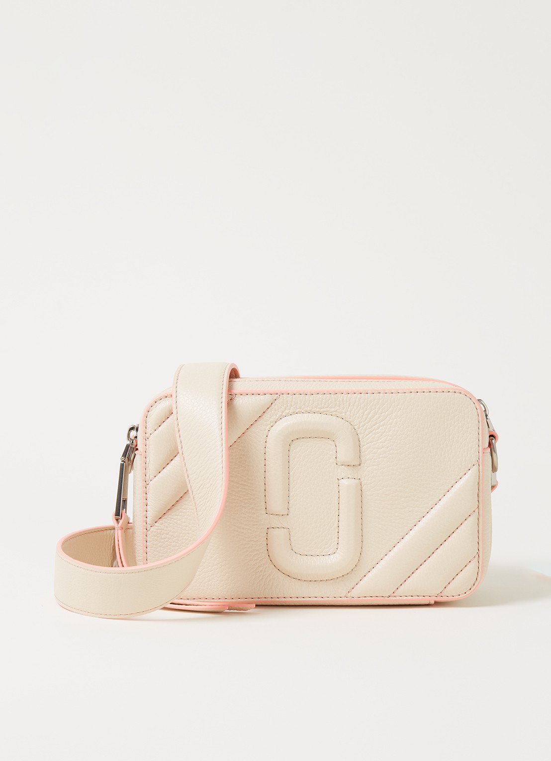 Marc Jacobs The Moto Shot crossbodytas van leer - voorkant 2 creme