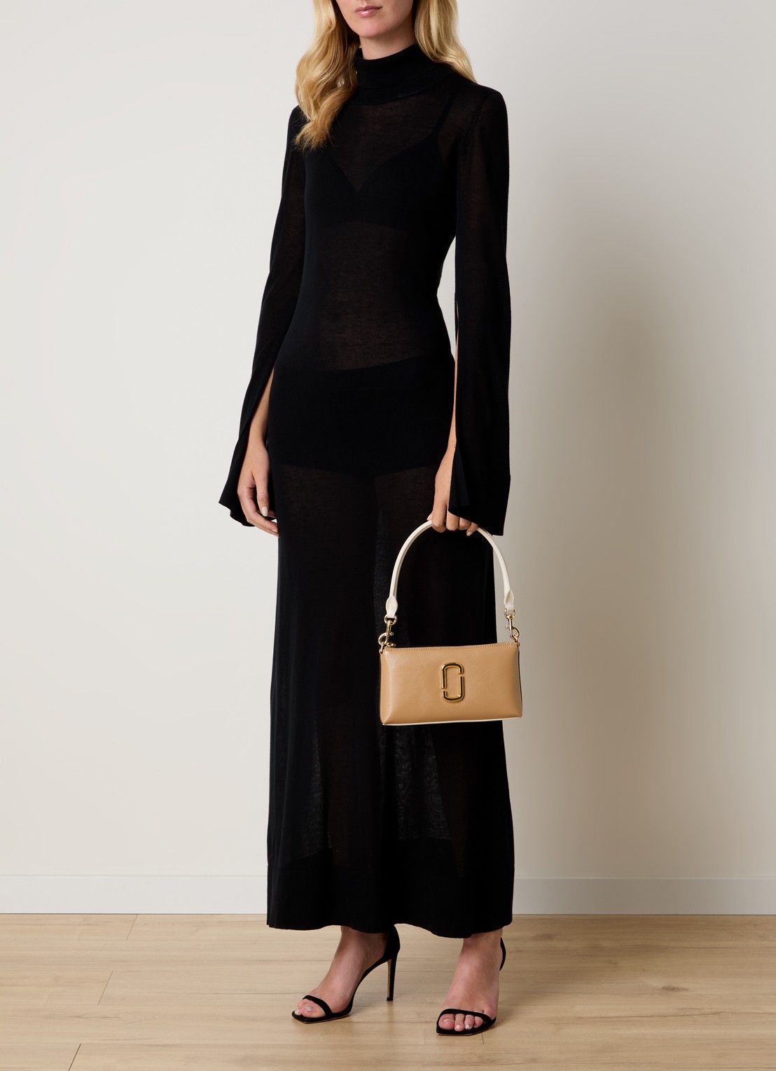 Marc Jacobs The Pochette schoudertas van leer met logo - voorkant 2 camel