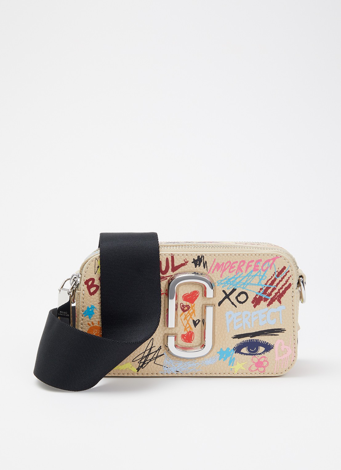 Marc Jacobs The Punk Scribble Snapshot crossbodytas van leer - voorkant khaki