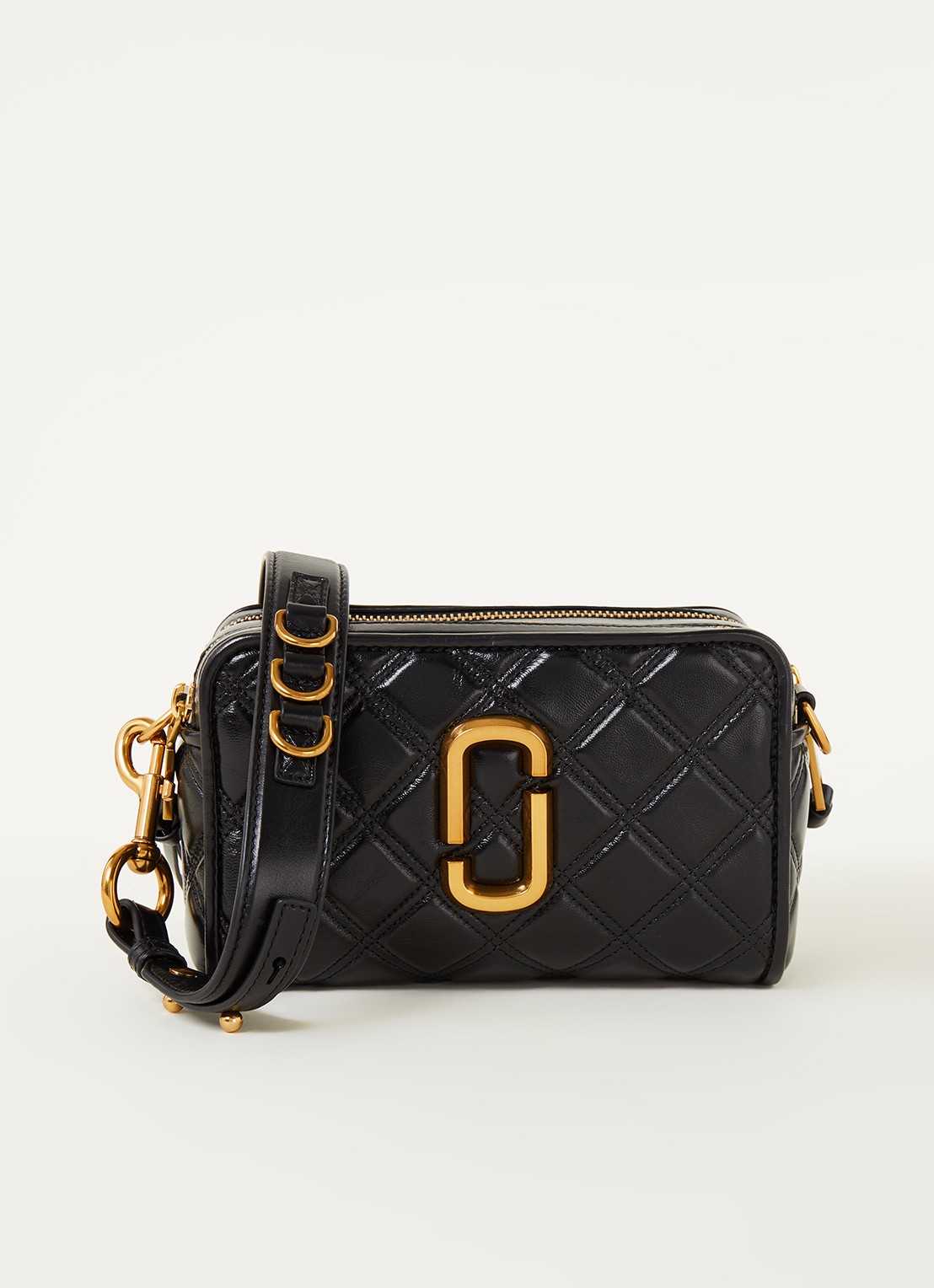 Marc Jacobs The Quilted Softshot 21 cameratas van leer - voorkant 4 zwart