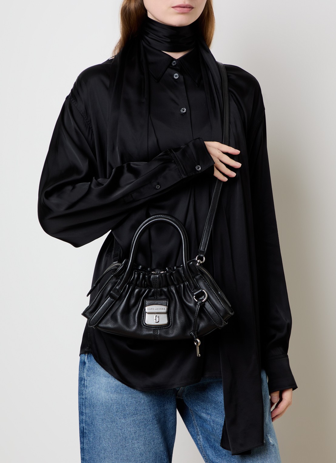 Marc Jacobs The Small Satchel handtas van lamsleer met afneembare schouderriem - voorkant 7 zwart