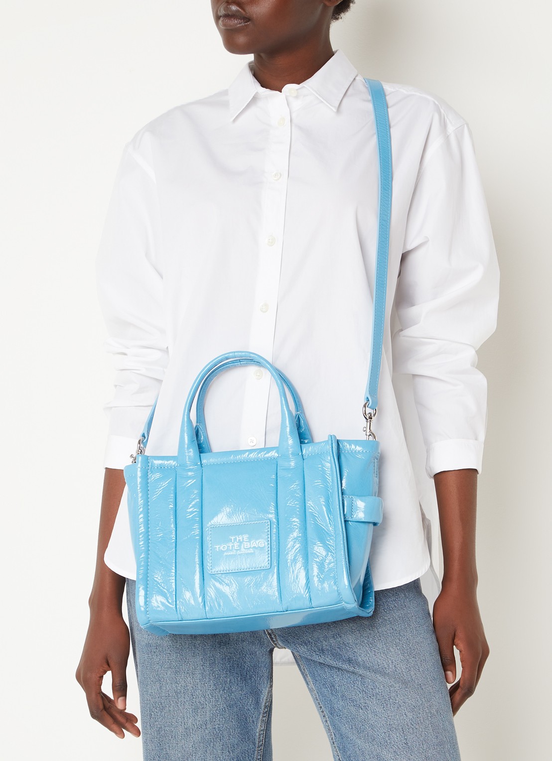 Marc Jacobs The Small Tote handtas met logo - voorkant 3 blauw