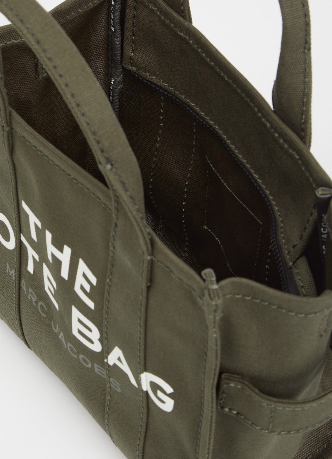 Marc Jacobs The Small Tote handtas van canvas met afneembare schouderriem - detail 2 donkergroen