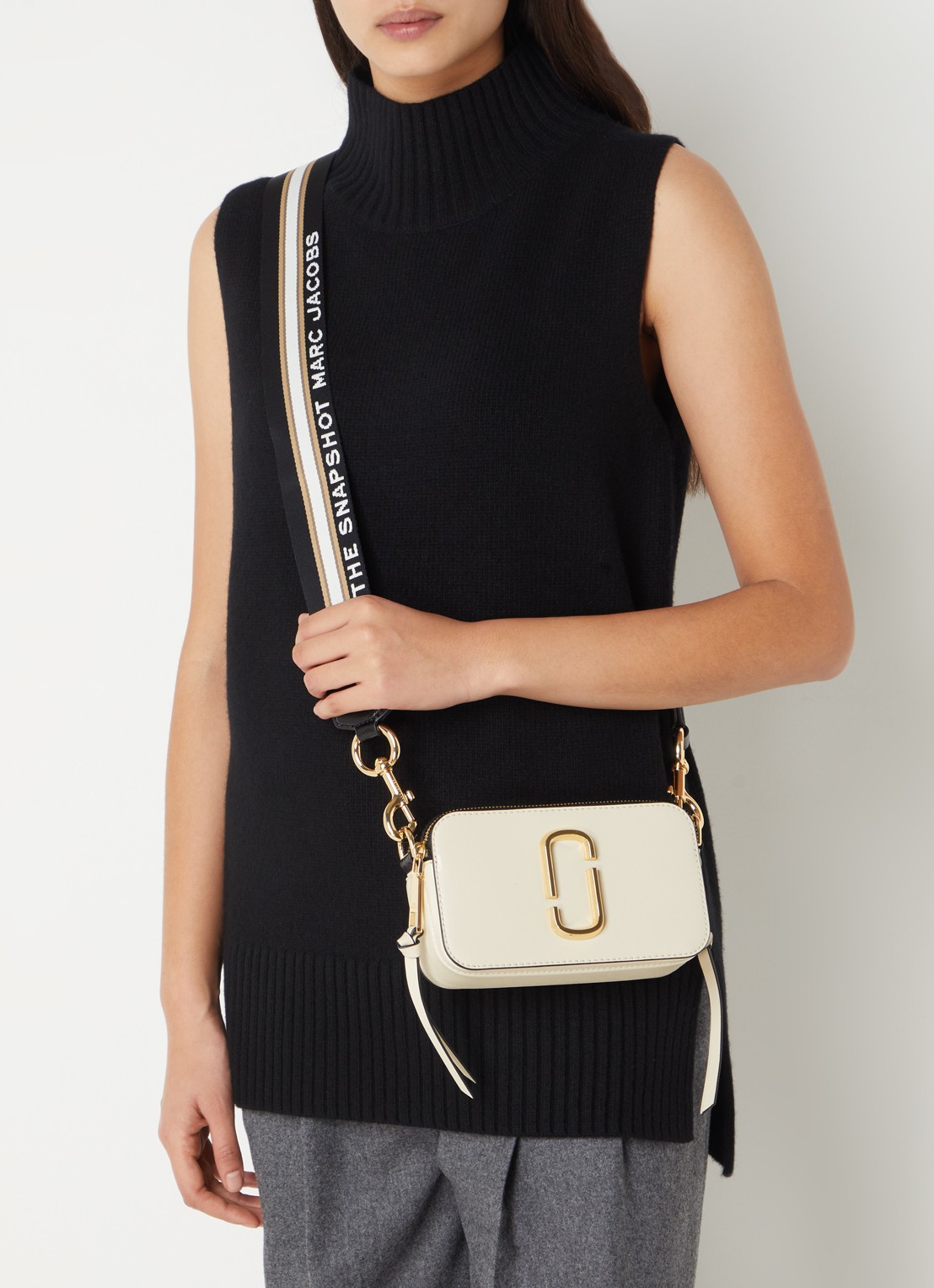 Marc Jacobs The Snapshot crossbodytas van leer - voorkant 6 ivoor