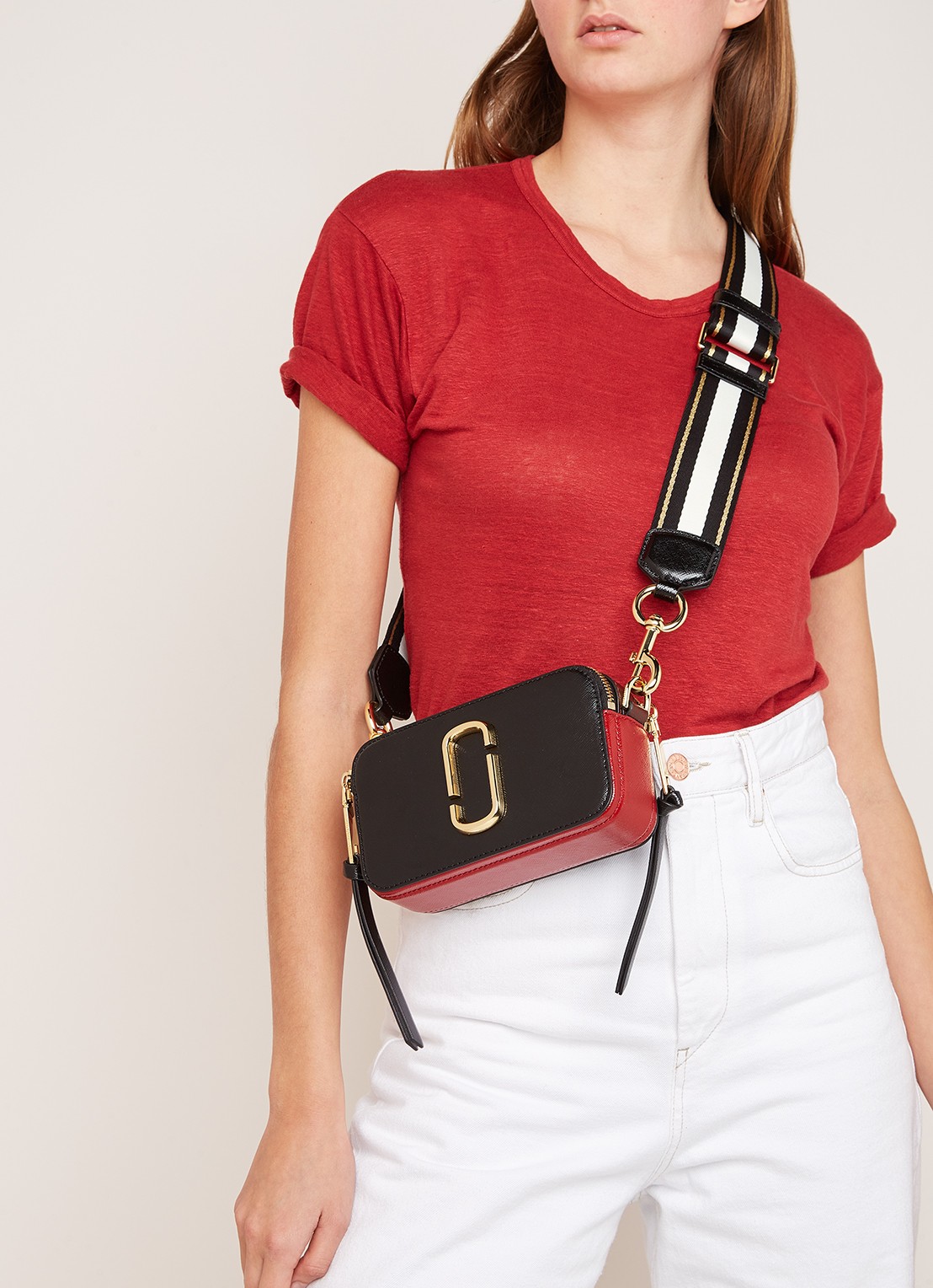 Marc Jacobs The Snapshot crossbodytas van leer - voorkant 6 zwart