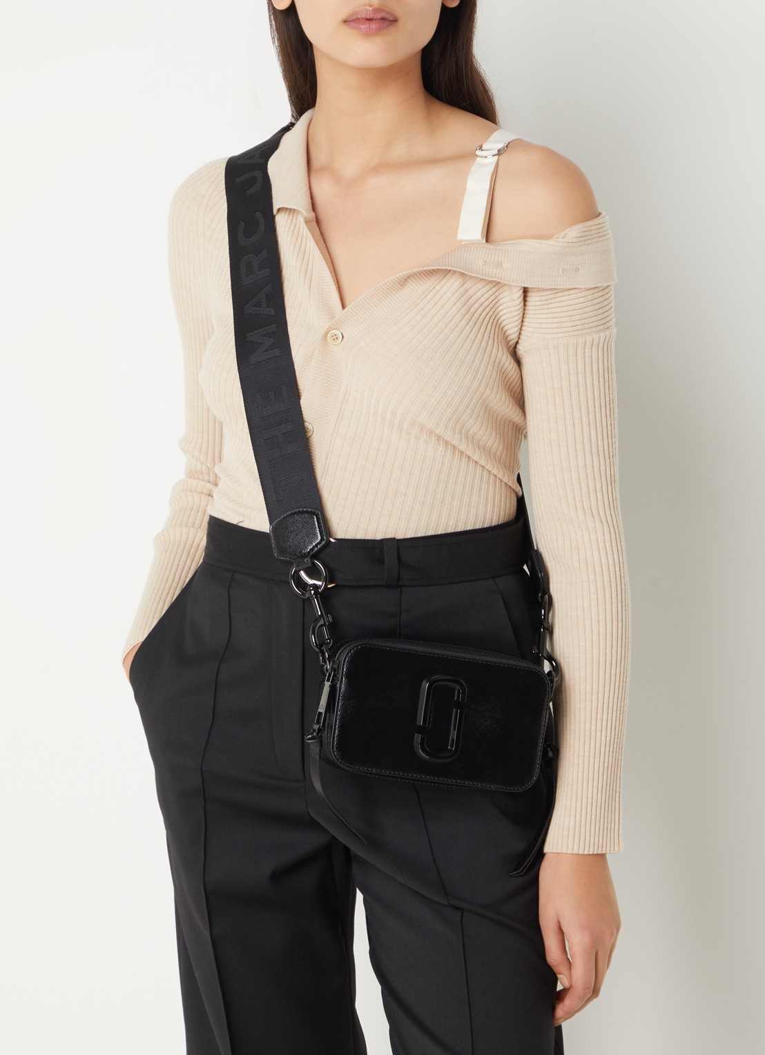 Marc Jacobs The Snapshot DTM crossbodytas van leer - voorkant 7 zwart