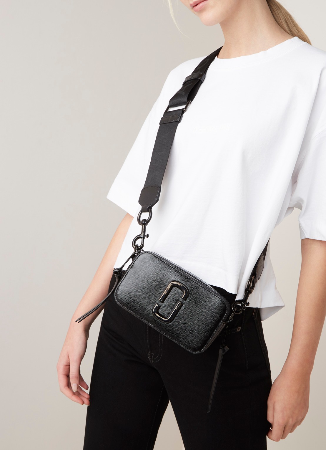 Marc Jacobs The Snapshot DTM crossbodytas van leer - voorkant 8 zwart